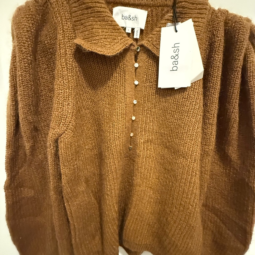 ba&sh Knit Polo Sweater – Bronze – Size S – New With Tags (NWT)